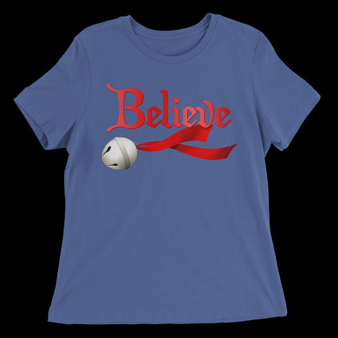 Believe Jingle Bell  Women's Relaxed Tee - Royal Blue
